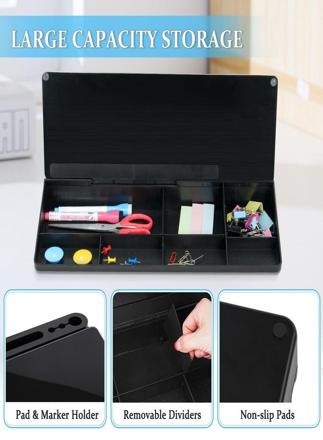 DOLLAR BOSS Glass Desk Whiteboard Small Dry Erase Board Desktop White Board with Storage Drawer Computer Keyboard Stand Desk Organizer Office Accessories School Supplies with 4 Markers 1 Rag, Black - Image 2